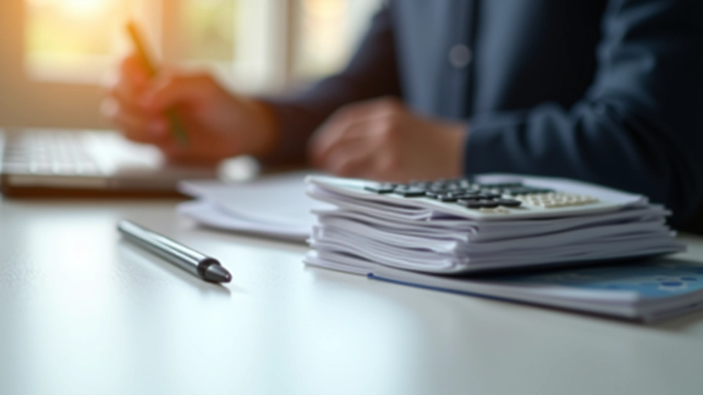 Taschenrechner neben Finanzberichten auf Schreibtisch