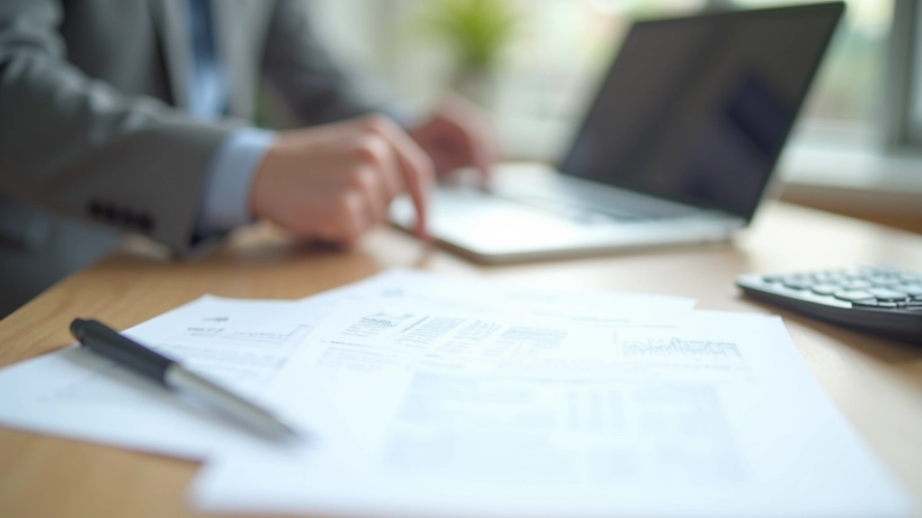 Schreibtisch mit Formularen, Stift und Laptop für Freistellungsauftrag