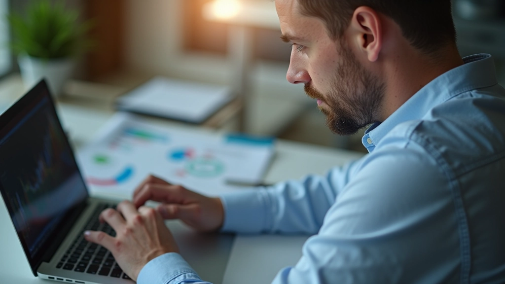 Person analysiert ETF-Sparpläne am Laptop mit Finanzdiagrammen