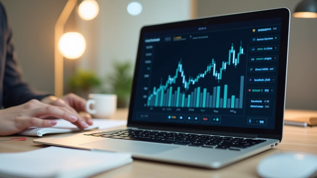 Laptop-Bildschirm zeigt Finanz-Dashboard mit Charts und Daten